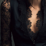Elegant Black Lace Panel Sleeve Blazer Top