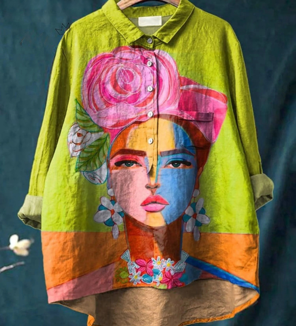 Amber | Oil Painting Freda Portrait Art Printed Women's Casual Shirt