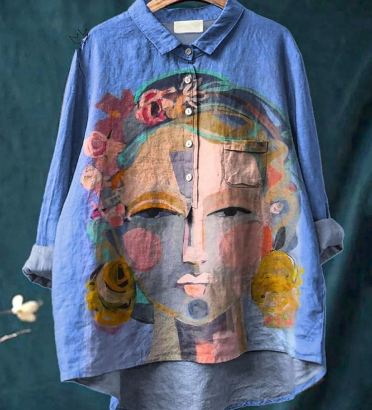 Amber | Oil Painting Freda Portrait Art Printed Women's Casual Shirt