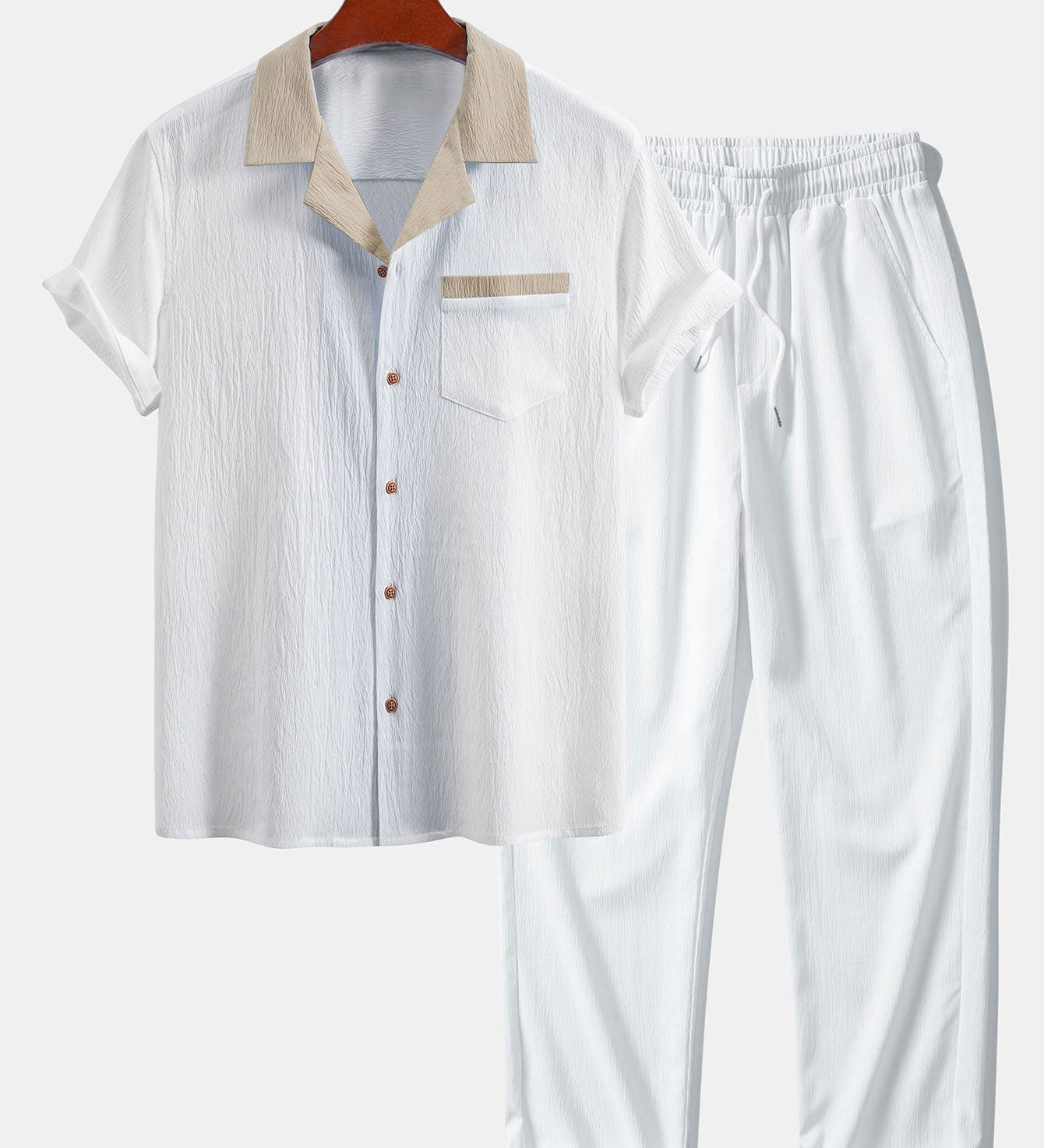 Textured Contrast Cuban Shirt & Straight Leg Pants
