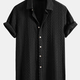 Geometry Rhombus Jacquard Button Up Shirt & Crinkle Textured Straight Leg Pants