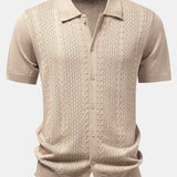 Twisted Jacquard Button Up Knit Shirt & Crinkle Textured Drawstring 5" Shorts