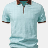 Contrast Trim Textured Zipper Knit Polo & Slim Fit Tapered Trousers