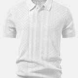 Geometric Jacquard Open Knit Polo & Crinkle Textured Straight Leg Pants