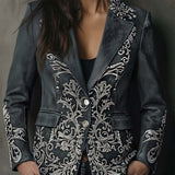Embossed Floral Eco-Suede Blazer In Charcoal Taupe