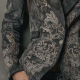 Embossed Floral Eco-Suede Blazer In Charcoal Taupe