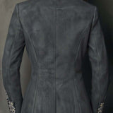 Embossed Floral Eco-Suede Blazer In Charcoal Taupe