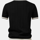 Contrast Trim Ribbed Johnny Collar Knit Polo & Elastic Waist Straight Leg Trousers