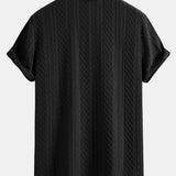 Geometry Rhombus Jacquard Button Up Shirt & Crinkle Textured Straight Leg Pants