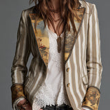 Bohemian Striped Cotton Blazer With Printed Lapels