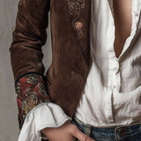 Vintage Brown Suede Blazer With Embroidered Details