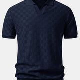 Checkerboard V-Neck Knit Polo & Slim Fit Tapered Trousers