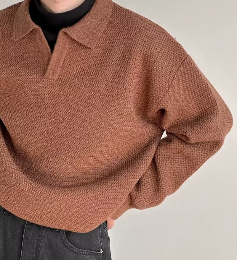 Lorenzo Virelli | Textured Knit Polo Sweater with Refined Minimalism For Men