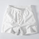 Relax Fit Crocheted V Neck Polo & Crinkle Textured Drawstring 5" Shorts