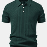 Geometric Jacquard Open Knit Polo & Crinkle Textured Straight Leg Pants
