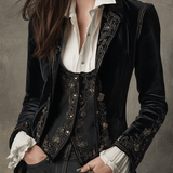 Elegant Black Velvet Embroidered Blazer