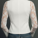 Elegant Black Lace Panel Sleeve Blazer Top