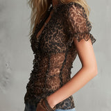 Boho Chic Sheer Leopard Print Ruffle Blouse