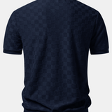 Checkerboard V-Neck Knit Polo & Slim Fit Tapered Trousers