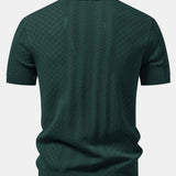 Geometric Jacquard Open Knit Polo & Crinkle Textured Straight Leg Pants