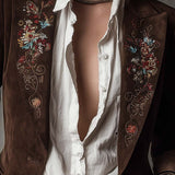 Vintage Brown Suede Blazer With Embroidered Details