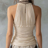 Boho Romance Pleated Halter Neck Chiffon Top
