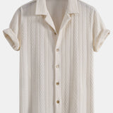 Textuur Jacquard Cubaanse Shirt & Kreukel Textuur Rechte Pantalon