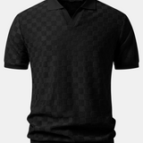 Checkerboard V-Neck Knit Polo & Slim Fit Tapered Trousers
