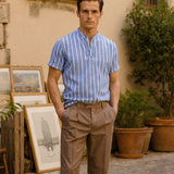 Lorenzo De Luca | Coastal Stripe Mandarin Shirt with Lightweight Comfort For Men