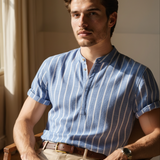 Lorenzo De Luca | Coastal Stripe Mandarin Shirt with Lightweight Comfort For Men
