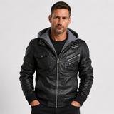 Christian DeLuca | Hooded Leather Bomber Jacket For Men