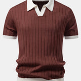 Contrast Trim Stripe Johnny Collar Polo & Slim Fit Tapered Trousers