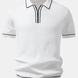 Contrast Trim Waffle Zipper Knit Polo & Slim Fit Tapered Trousers