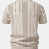 Johnny Collar Striped Open Knit Polo & Straight Leg Linen Pants