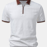 Contrast Trim Textured Zipper Knit Polo & Slim Fit Tapered Trousers