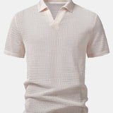 Relax Fit Crocheted V Neck Polo & Crinkle Textured Drawstring 5" Shorts