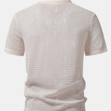Relax Fit Crocheted V Neck Polo & Crinkle Textured Drawstring 5" Shorts