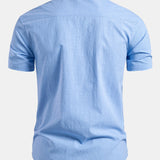 Short Sleeve Linen Look Stand Collar Shirt & Straight Leg Linen Pants