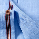 Short Sleeve Linen Look Stand Collar Shirt & Crinkle Textured Straight Leg Pants