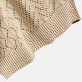 Geometric Jacquard Open Knit Polo & Crinkle Textured Straight Leg Pants