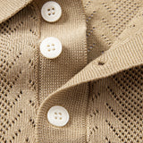 Geometric Jacquard Open Knit Polo & Crinkle Textured Straight Leg Pants