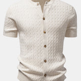 Twisted Jacquard Crew Neck Button Up Knit Shirt & Slim Fit Tapered Trousers