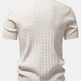 Twisted Jacquard Crew Neck Button Up Knit Shirt & Slim Fit Tapered Trousers