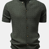 Twisted Jacquard Crew Neck Button Up Knit Shirt & Slim Fit Tapered Trousers