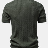 Twisted Jacquard Crew Neck Button Up Knit Shirt & Slim Fit Tapered Trousers