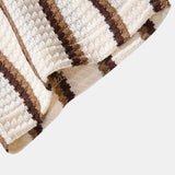 Stripe Waffle Button Up Shirt & Crinkle Textured Straight Leg Pants