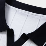Contrast Trim Ribbed Johnny Collar Knit Polo & Elastic Waist Straight Leg Trousers