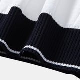 Contrast Trim Ribbed Johnny Collar Knit Polo & Elastic Waist Straight Leg Trousers