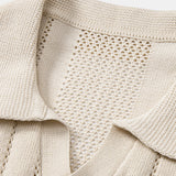 Johnny Collar Striped Open Knit Polo & Straight Leg Linen Pants