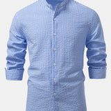 Striped Seersucker Shirt with High Collar